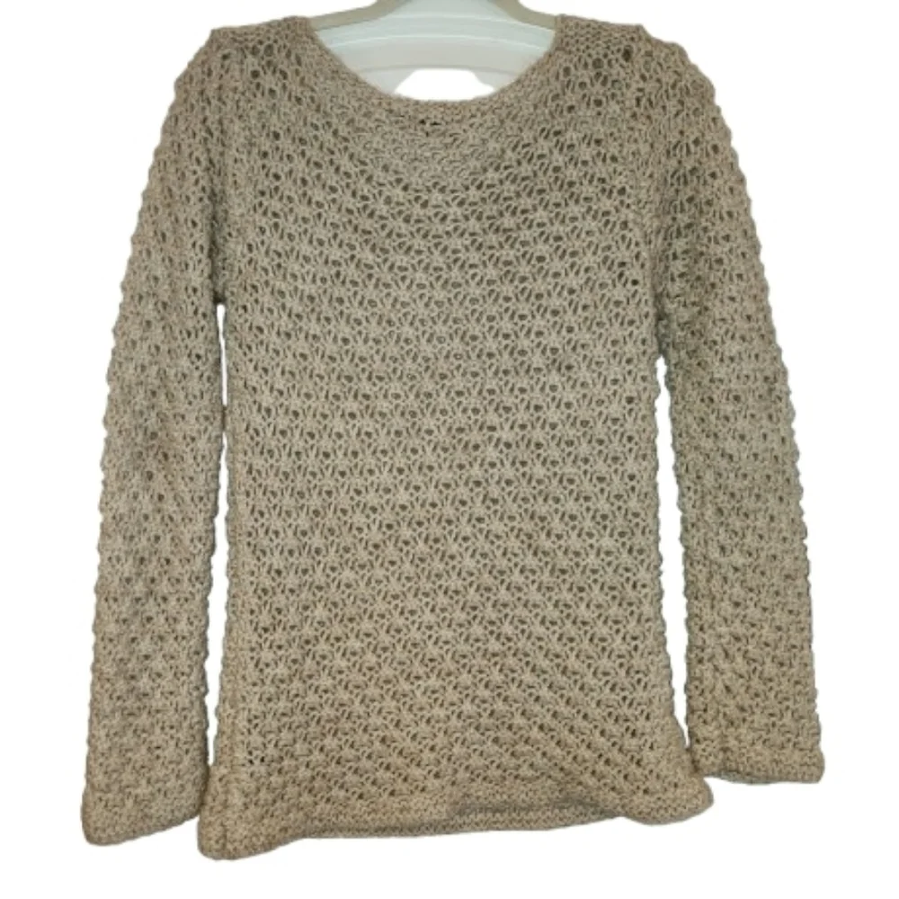 Berretti Made In Italy Open Knit Tan Metallic Sweater Size L Alpaca Wool Blend - Picture 2 of 13